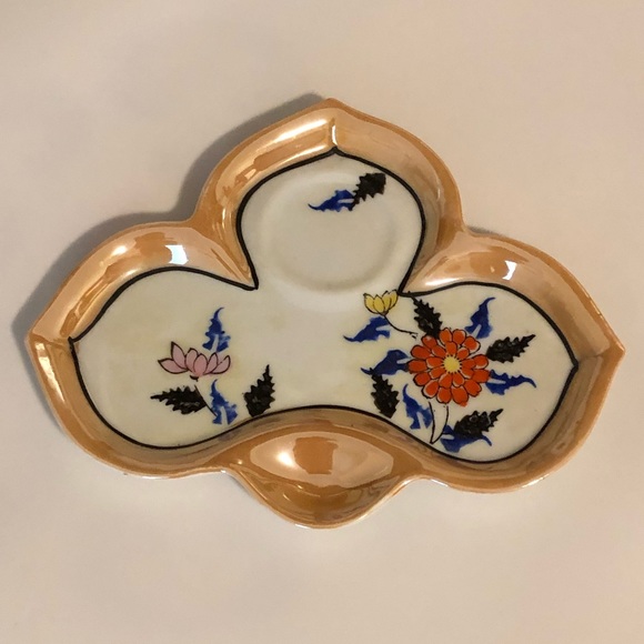 Vintage lusterware trinket serving dish plate floral pattern - Picture 2 of 9